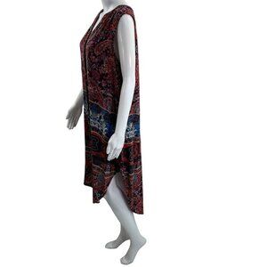 Cupio Womens L Sleeveless Burgundy Midi Dress Aztec Paisley Mandala Boho Artsy